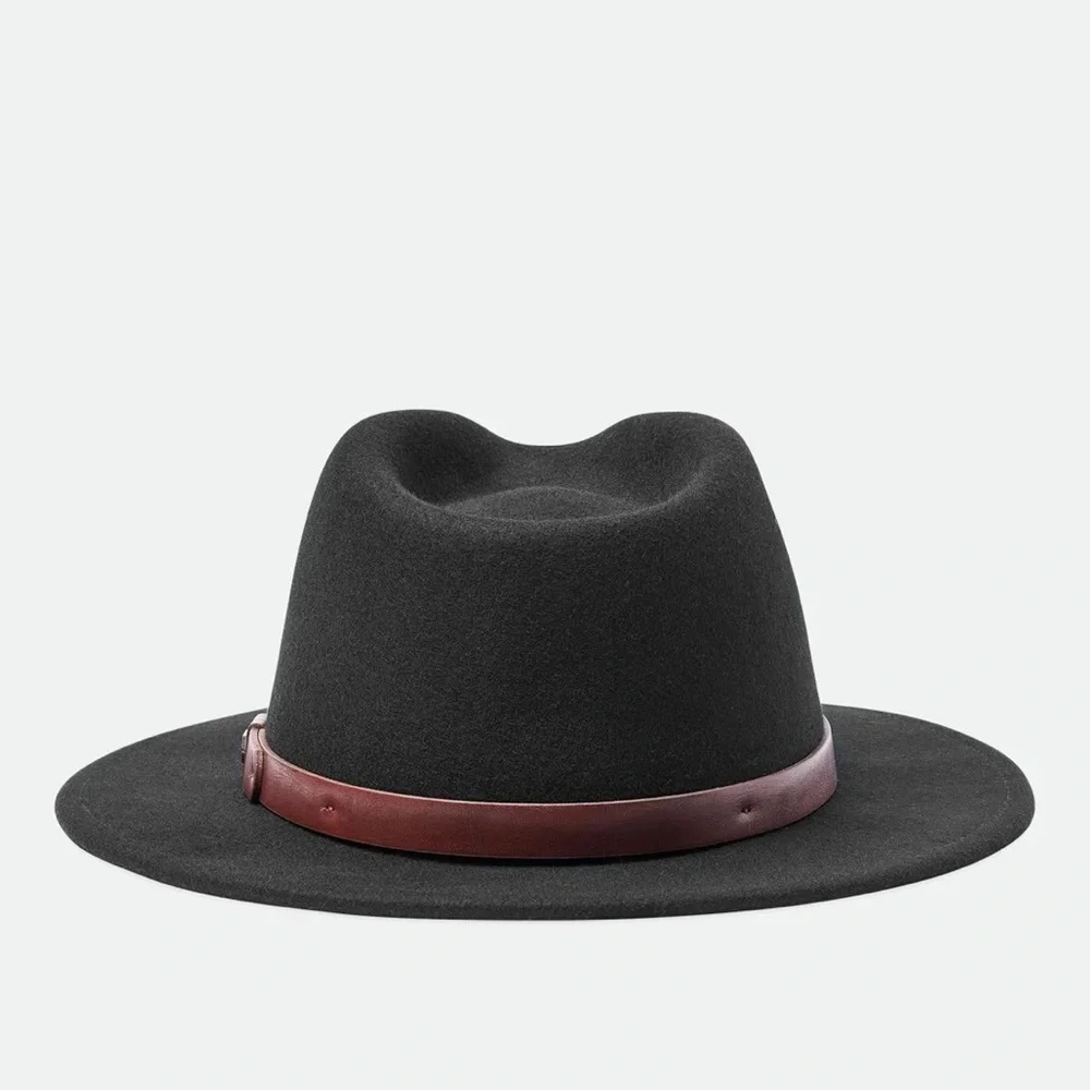 BRIXTON CLASSICS MESSER FEDORA Hat Brown Wool Faux Leather Band Sz M NWOT $75